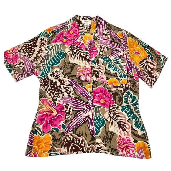 Christian Dior Tops - Christian Dior Floral Silk Button-Up Shirt‎ Women's Size 4